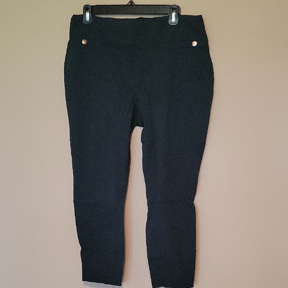 Black Cropped Pants with Gold Button Accents